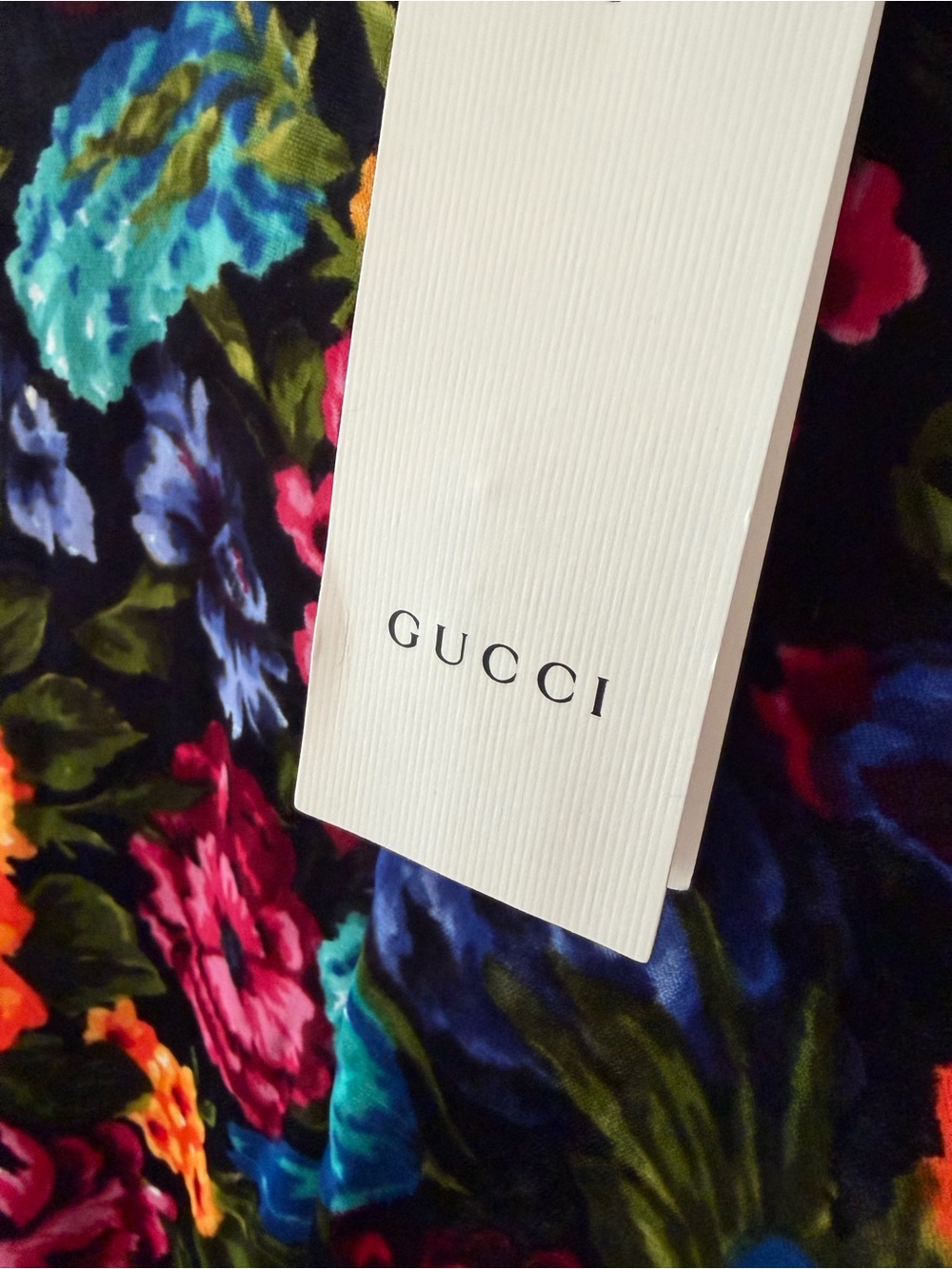 Gucci Multicolor Floral Velvet Dress With Jeweled Trim And Navy Velvet Bow - Picture 8 of 11